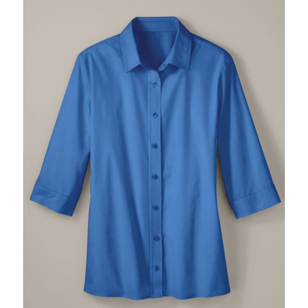 NEW Blue Sz Medium Casual or Dress Cotton Blend Button Up Poplin Shirt